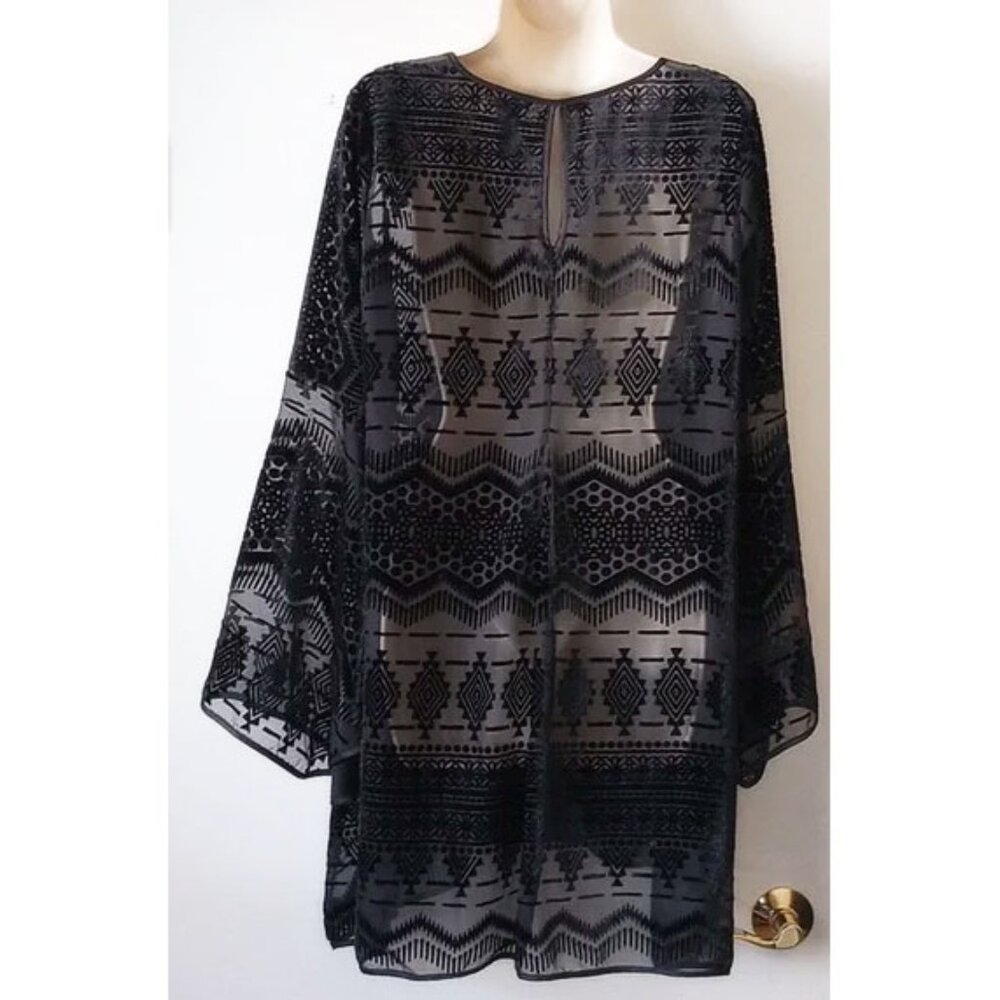 NWOT Anthropologie Yoana Baraschi Velvet Burnout Trumpet Sleeve Mini Dress L - Picture 2 of 6